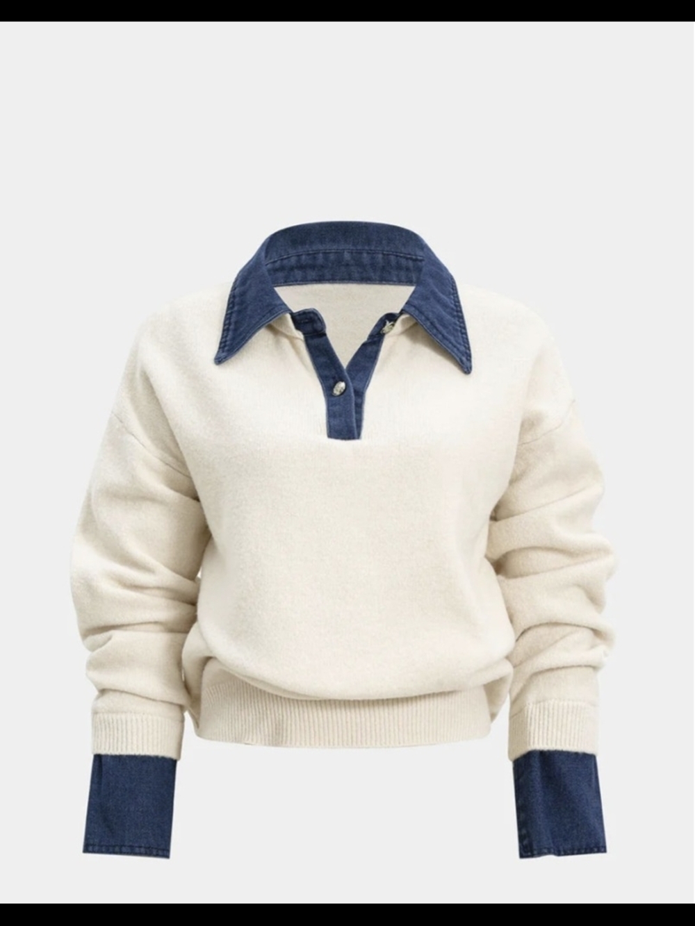 MICAS sweater patchwork long-sleeve top with denim accents.